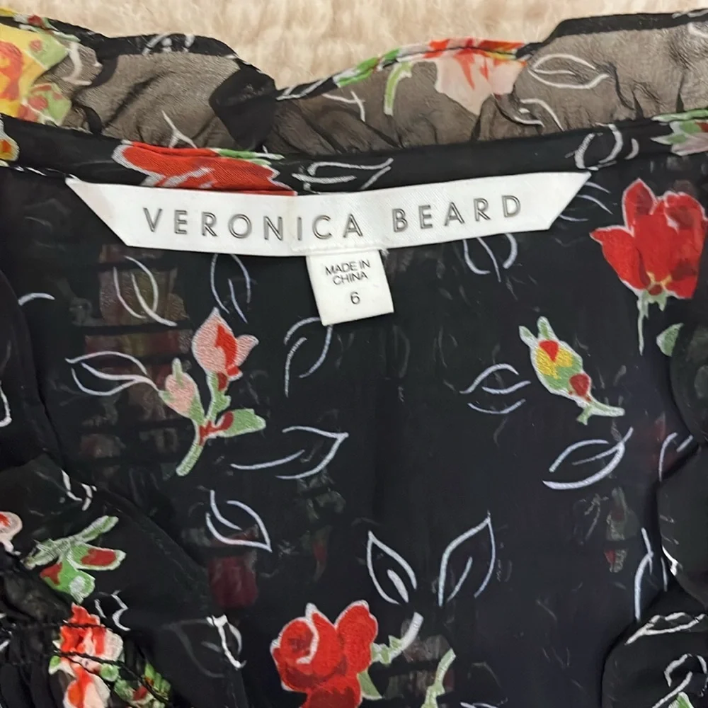 Veronica Beard Black Armeria Floral Print Long Sleeve Silk Dress Size 6 - Picture 5 of 10